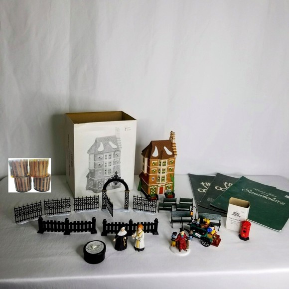 LOT Dept 56 Dickens Nephew Fred's Flat Fence Benches Post Box Chelsea Hat Monger - Picture 1 of 16